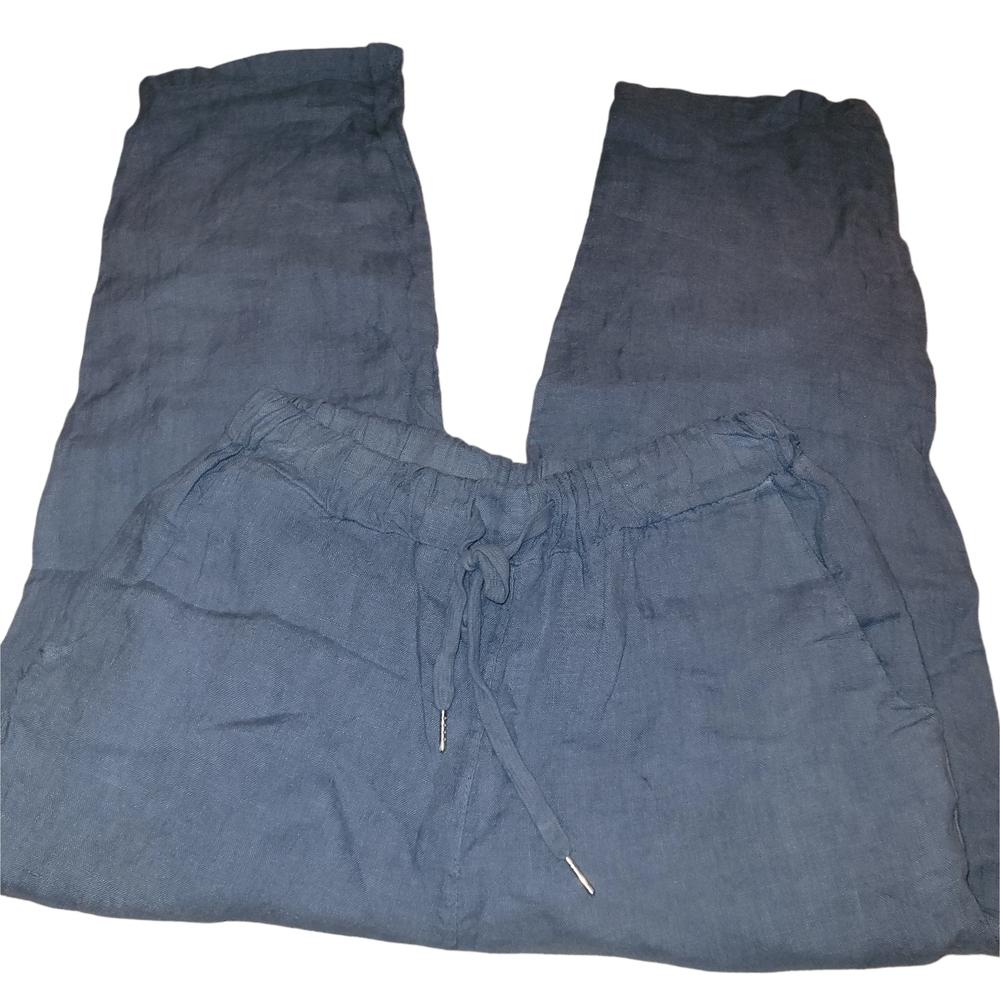 Civico 51 Blue Linen Cropped Pants S